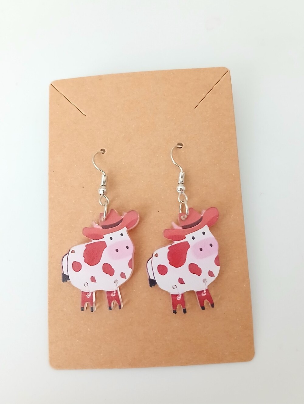 Fashion Jewelry Pink Red Cow Dangle Earrings